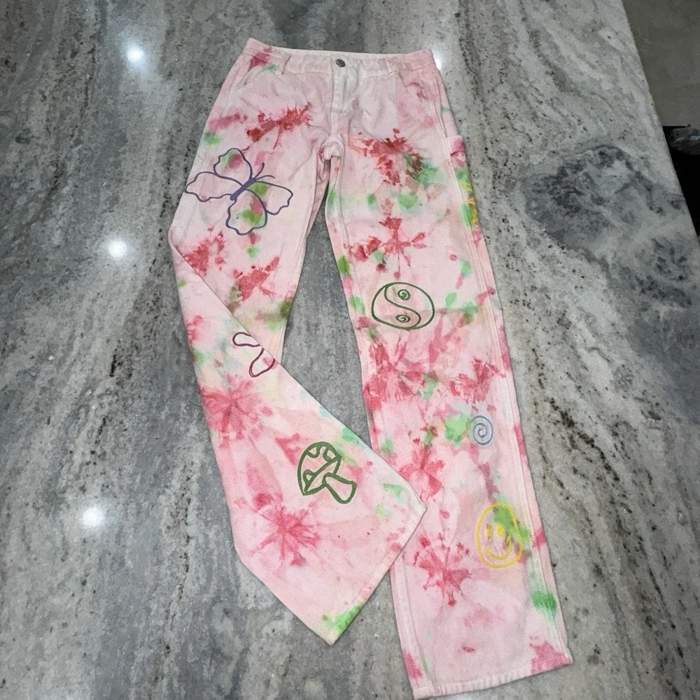 Pacsun‎ Women's 28x30 Tie Dye Embroidered Carpenter Jeans Festival Hippie